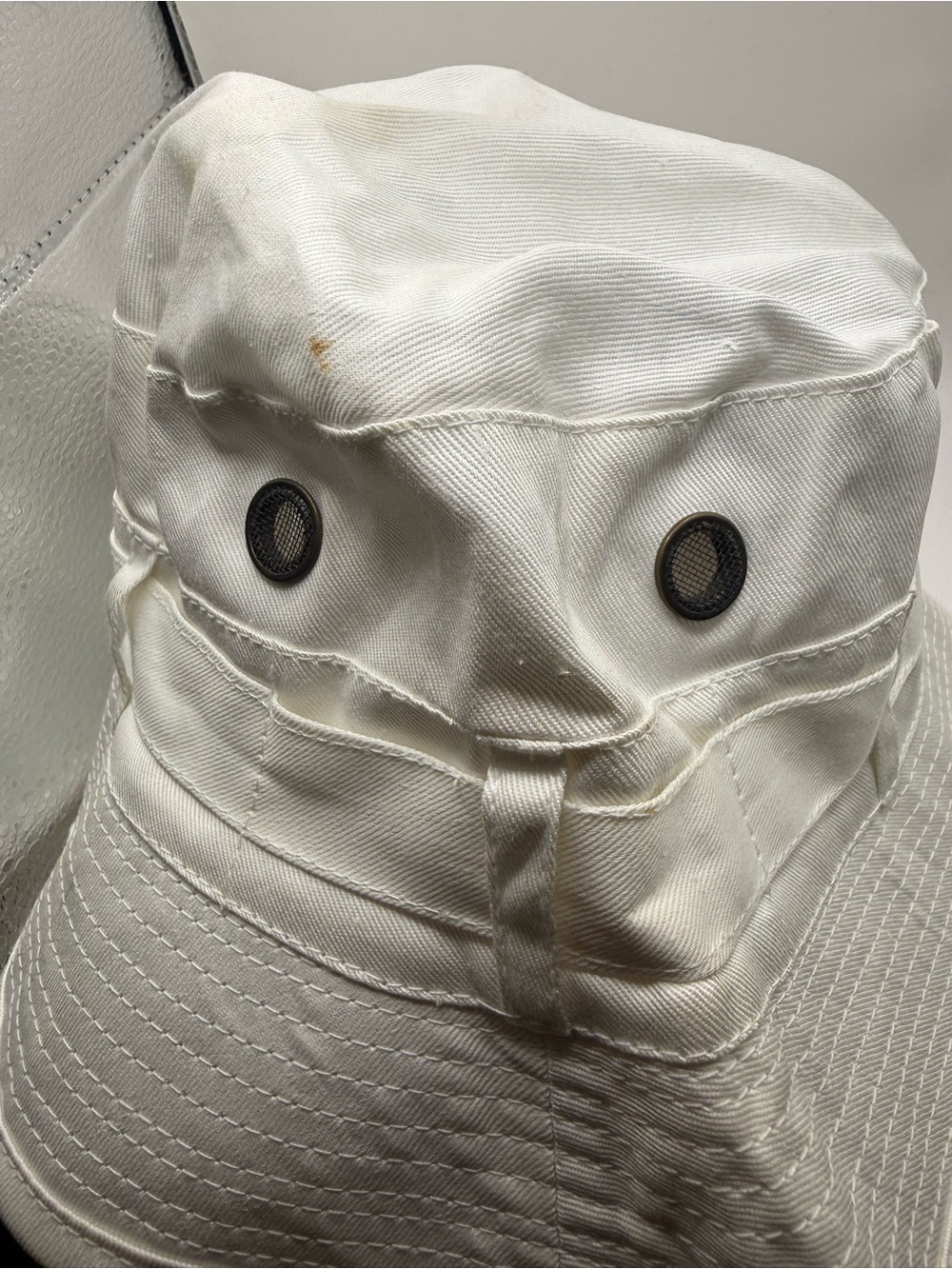 Vintage White Canvas Bucket Hat with Vent Eyelets